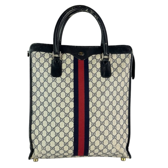GUCCI Navy Blue Accessory Collection Ophidia Web Shopping Tote Bag Made in Italy - Picture 1 of 16